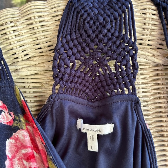 Maurice’s sundress floral maxi side slits.crochet back side strap. Sz L - Picture 3 of 6